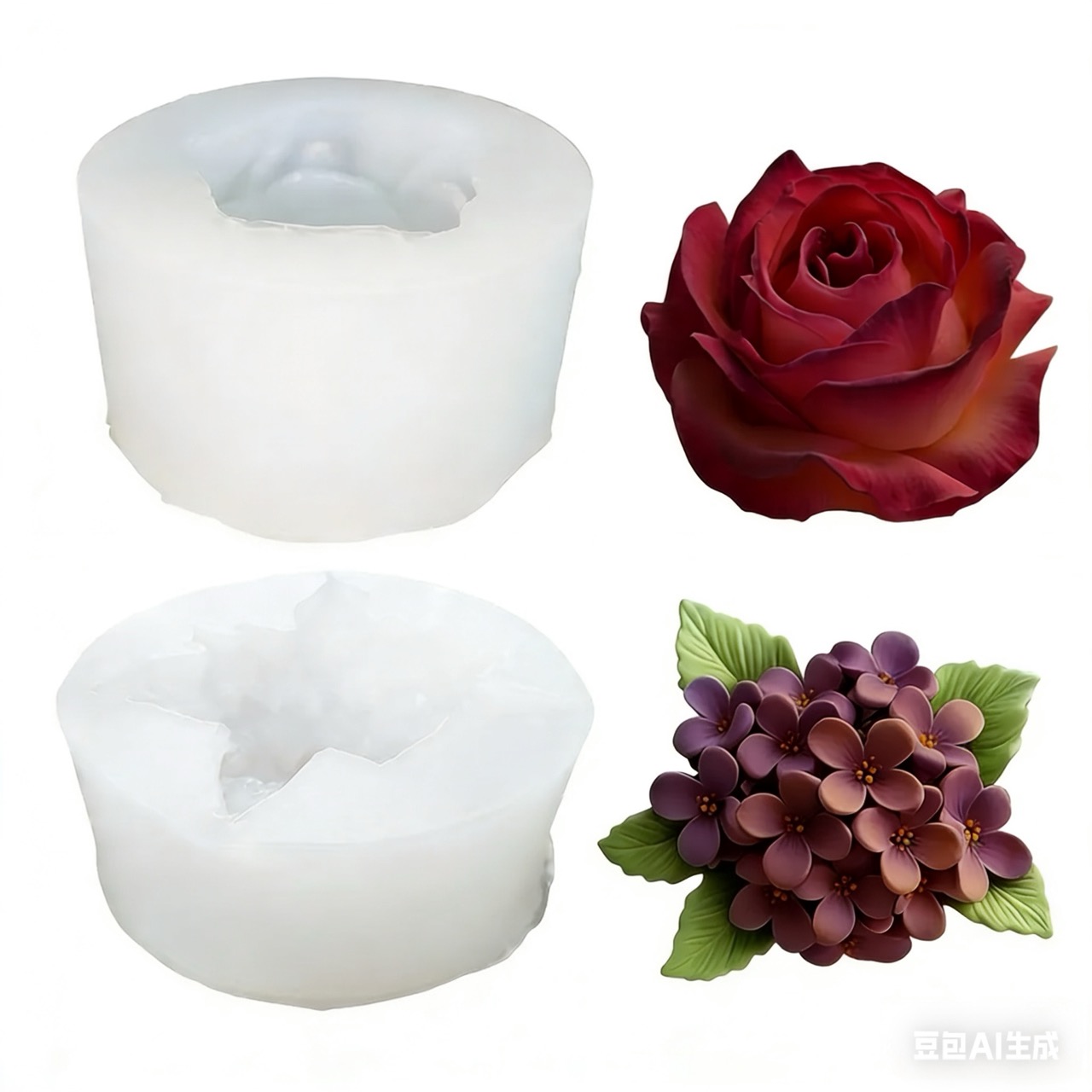 2個入りの3Dバラとライラックのシリコン型。レジンやキャンド - Resin Art Rose のレビューと価格