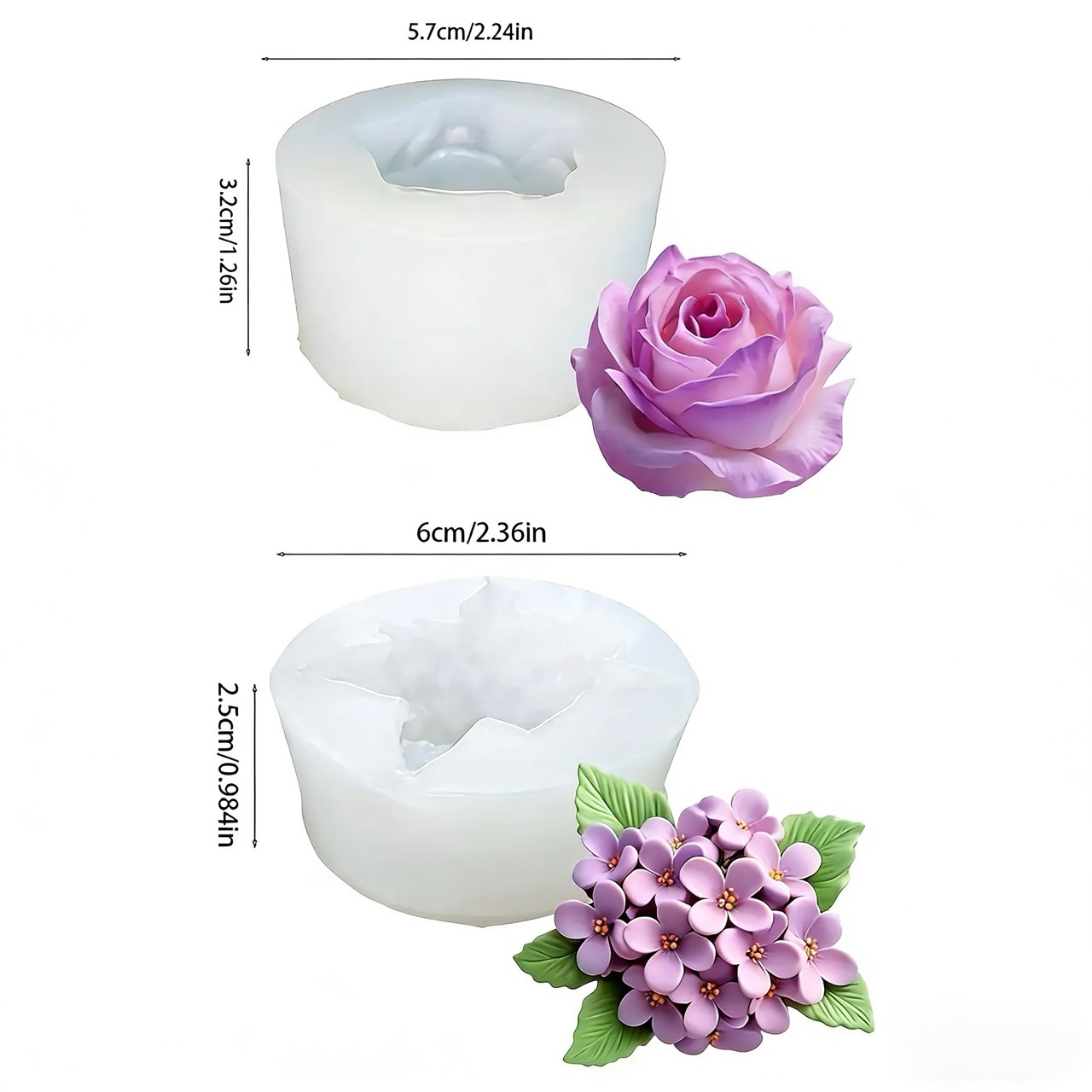 2個入りの3Dバラとライラックのシリコン型。レジンやキャンド - Resin Art Rose のレビューと価格