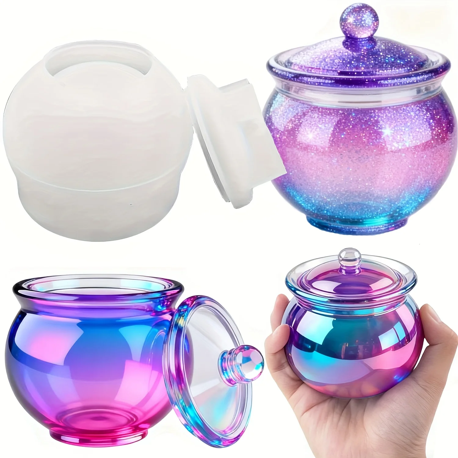 蓋付きの丸い樹脂製缶型1セット、DIYジュエリー収納ボックス - Resin Art Case のレビューと価格